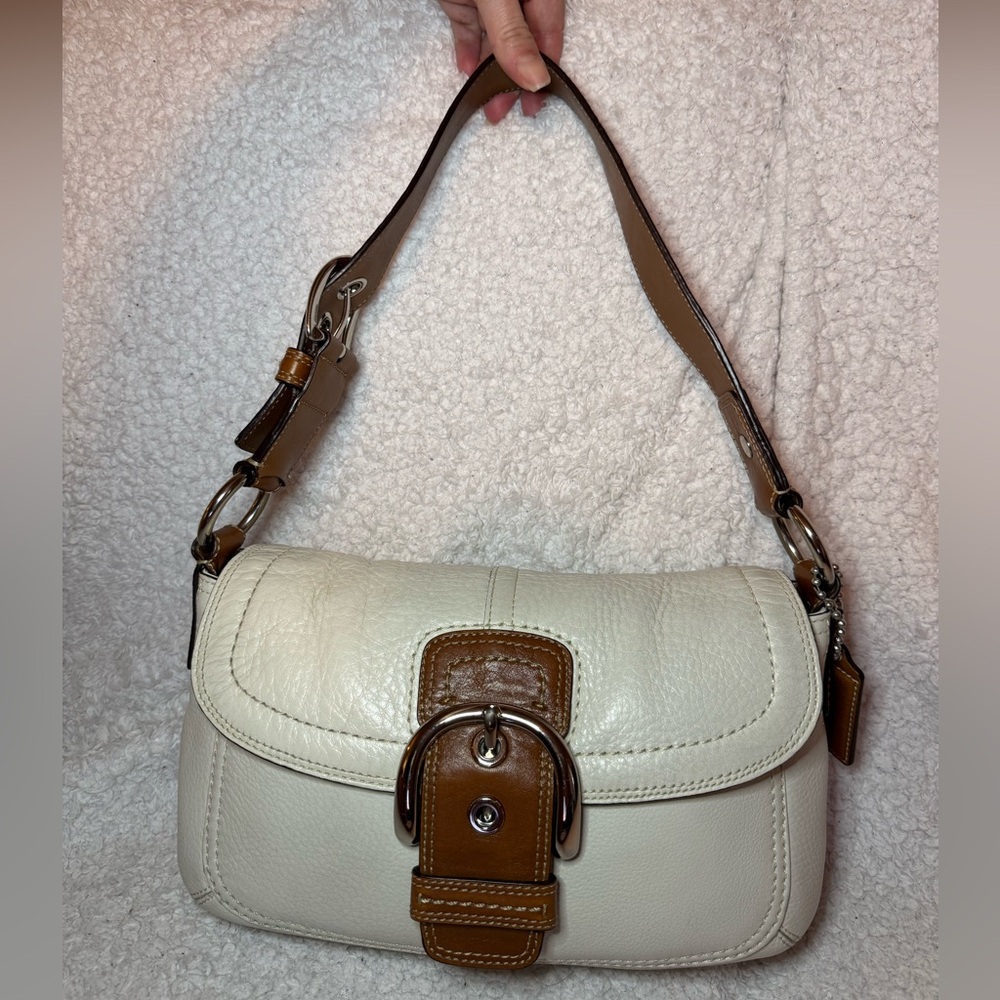 Coach White Leather Soho Flap Hobo Handbag